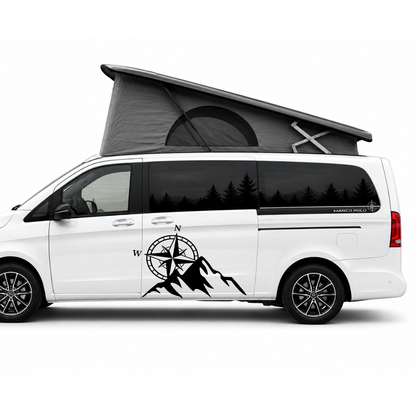 Kompass Berge Wohnwagen Aufkleber | Camping Aufkleber für Wohnmobil & Caravan | ORACAL® Premiumfolie