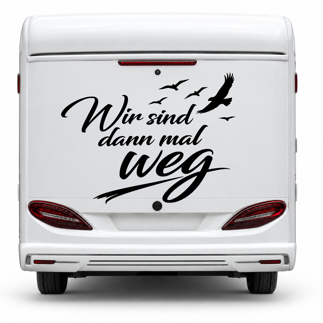 Wir sind dann mal weg – Camper Aufkleber mit Vögeln