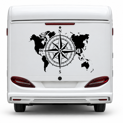 Große Kompassrose mit Weltkarte für Wohnmobil, Wohnwagen & Camper