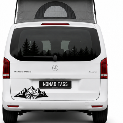 Berge mit Kompass Aufkleber für Wohnmobil, Camper & Offroad – Wetterfester Vanlife Sticker aus ORACAL® Folie