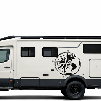 Kompass & Weltkugel – Camper Aufkleber