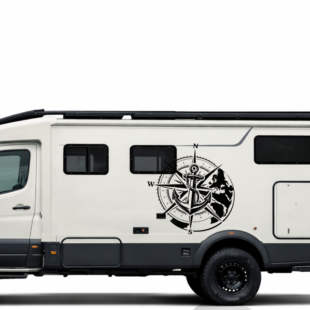 Kompass, Anker & Weltkugel – Camper Aufkleber