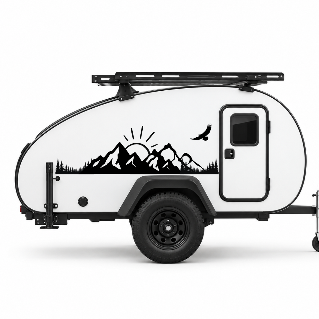 Berge, Wald & Adler Aufkleber für Wohnmobil, Wohnwagen und Camper
