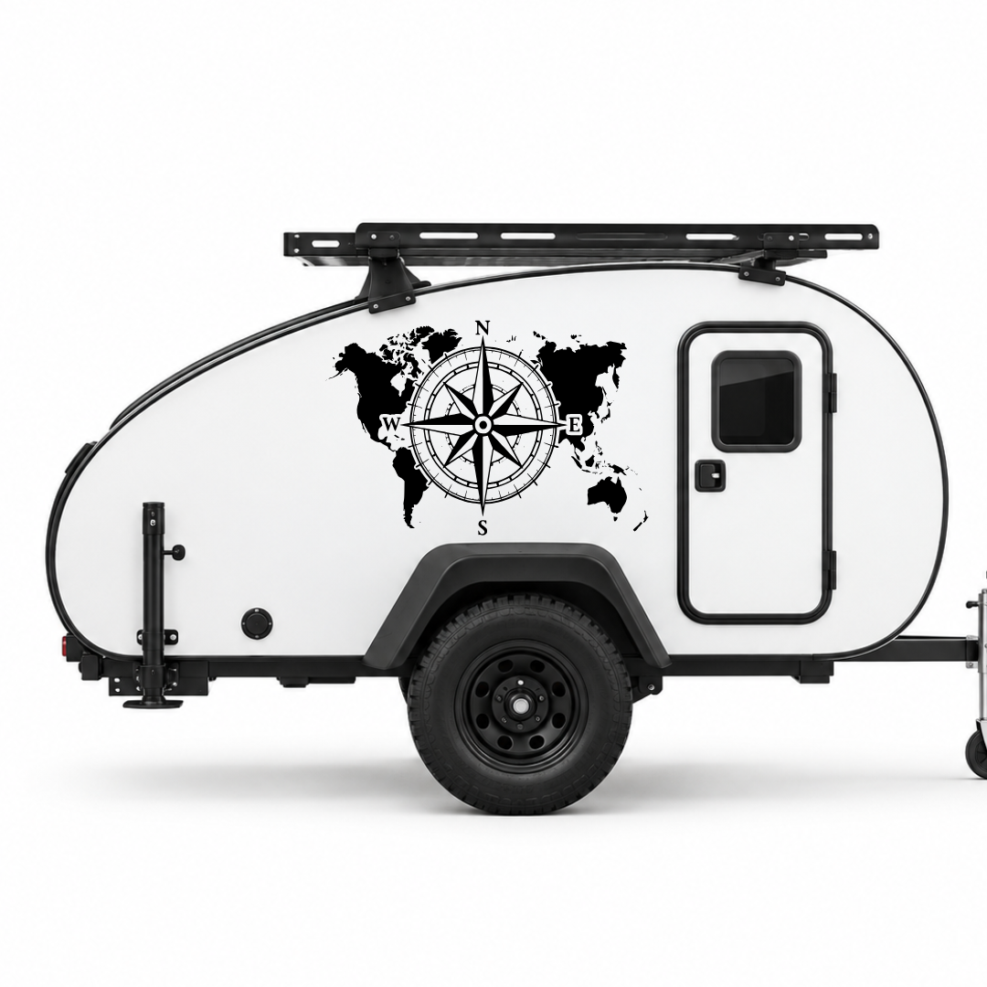 Große Kompassrose mit Weltkarte für Wohnmobil, Wohnwagen & Camper