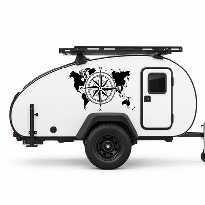Große Kompassrose mit Weltkarte für Wohnmobil, Wohnwagen & Camper