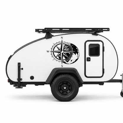 Kompass mit Weltkarte Aufkleber für Wohnmobil, Wohnwagen & Camper | Weltreise-Fahrzeugaufkleber