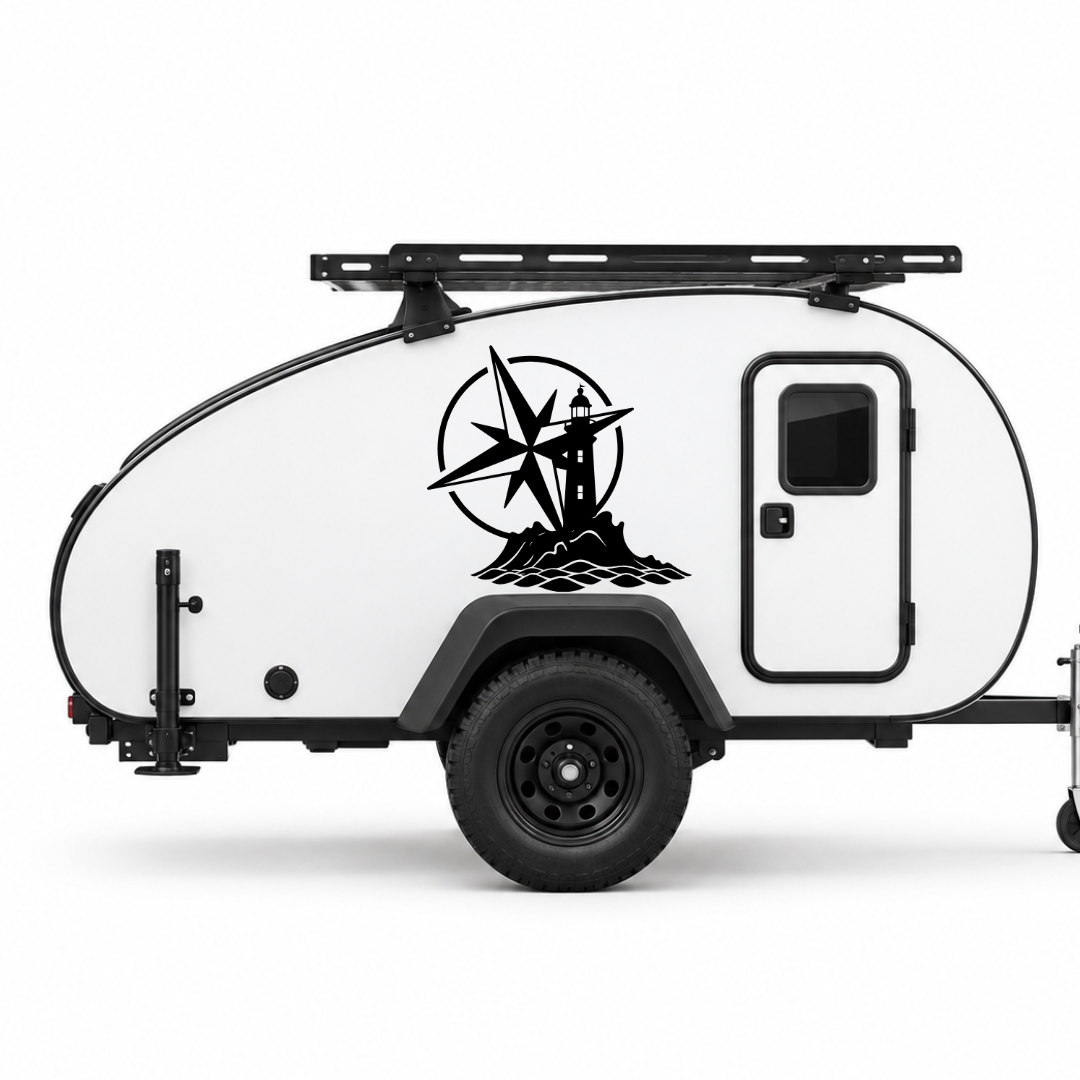 Leuchtturm & Kompass Aufkleber für Wohnmobil, Wohnwagen und Camper | Maritimer Fahrzeugaufkleber