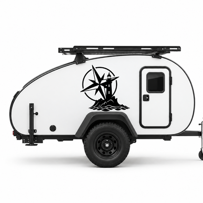 Leuchtturm & Kompass Aufkleber für Wohnmobil, Wohnwagen und Camper | Maritimer Fahrzeugaufkleber