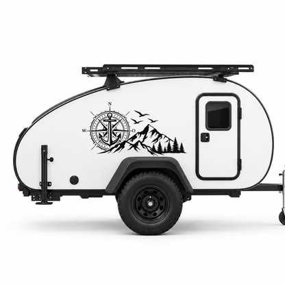 Camper Aufkleber Kompass Anker Berge & Wald