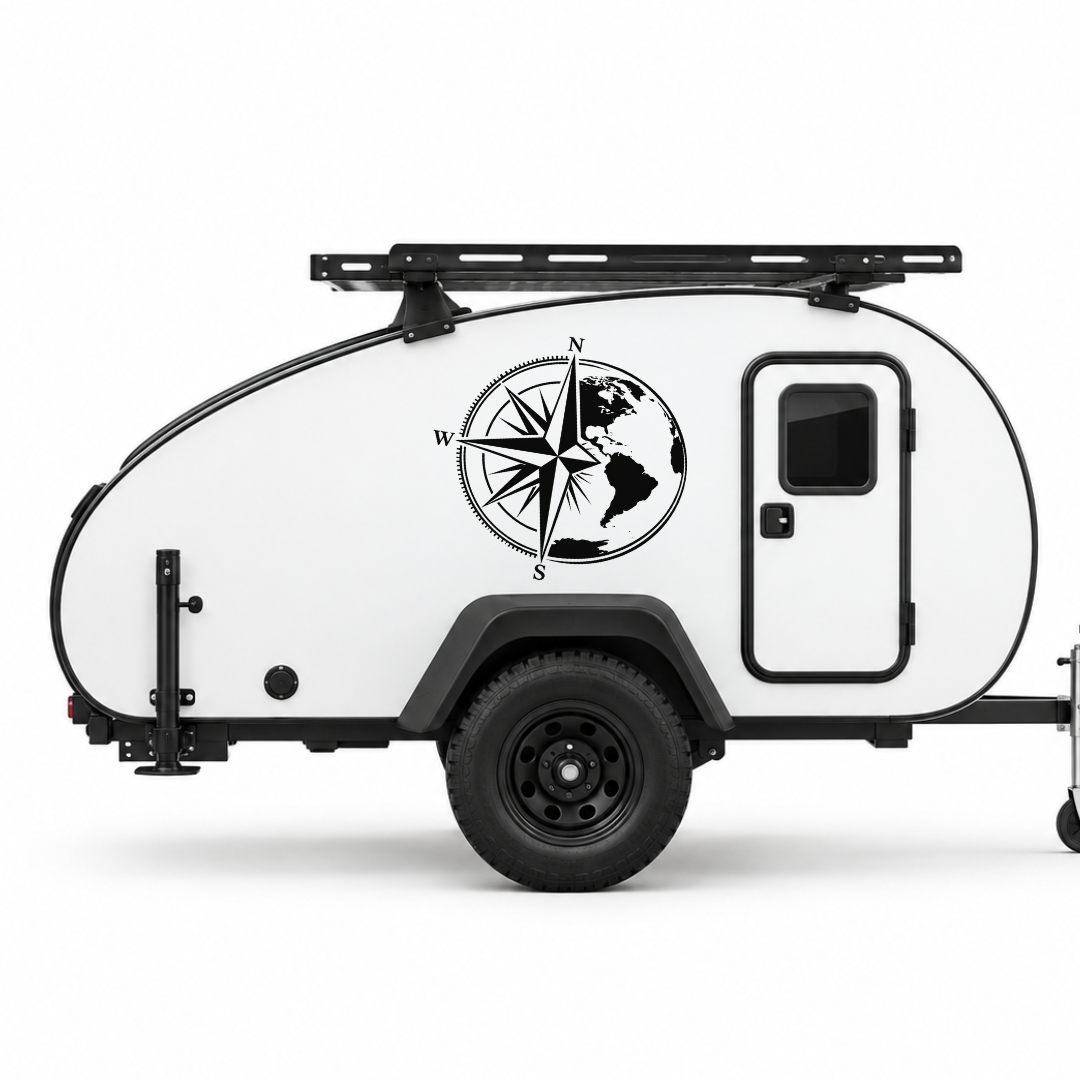 Kompass & Weltkugel – Camper Aufkleber