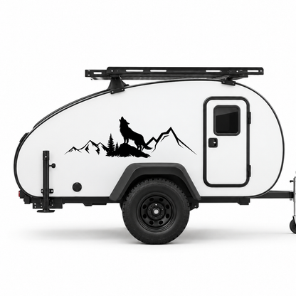 Wolf & Berge Aufkleber für Wohnmobil, Wohnwagen und Camper
