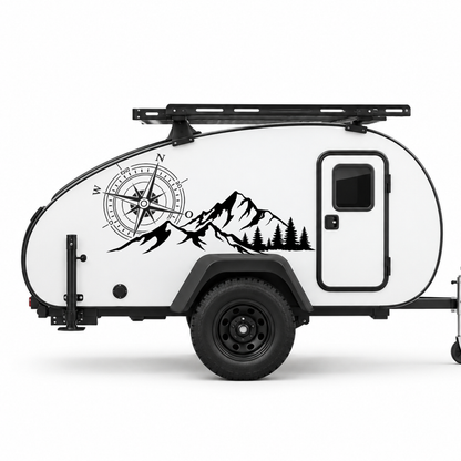 Camper Aufkleber Kompass Berge & Wald