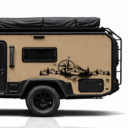 Kompass Berge Aufkleber für Camper & Wohnmobil | Vanlife Fahrzeugaufkleber aus ORACAL® Markenfolie