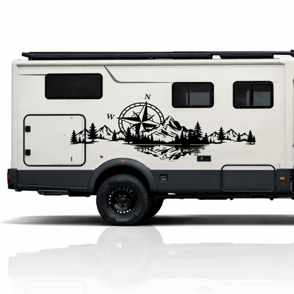 Kompass Berge Aufkleber für Camper & Wohnmobil | Vanlife Fahrzeugaufkleber aus ORACAL® Markenfolie