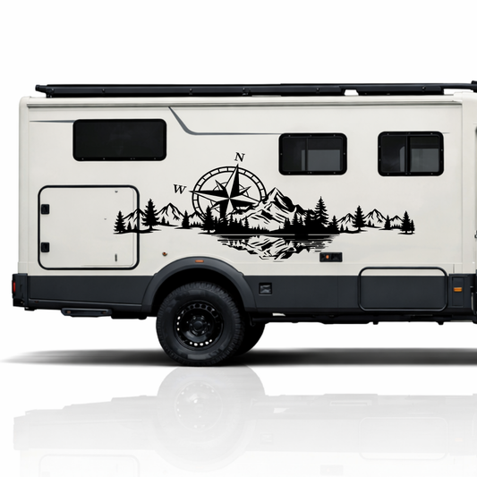 Kompass Berge Aufkleber für Camper & Wohnmobil | Vanlife Fahrzeugaufkleber aus ORACAL® Markenfolie