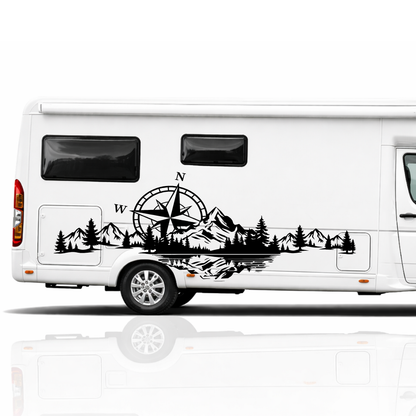 Kompass Berge Aufkleber für Camper & Wohnmobil | Vanlife Fahrzeugaufkleber aus ORACAL® Markenfolie