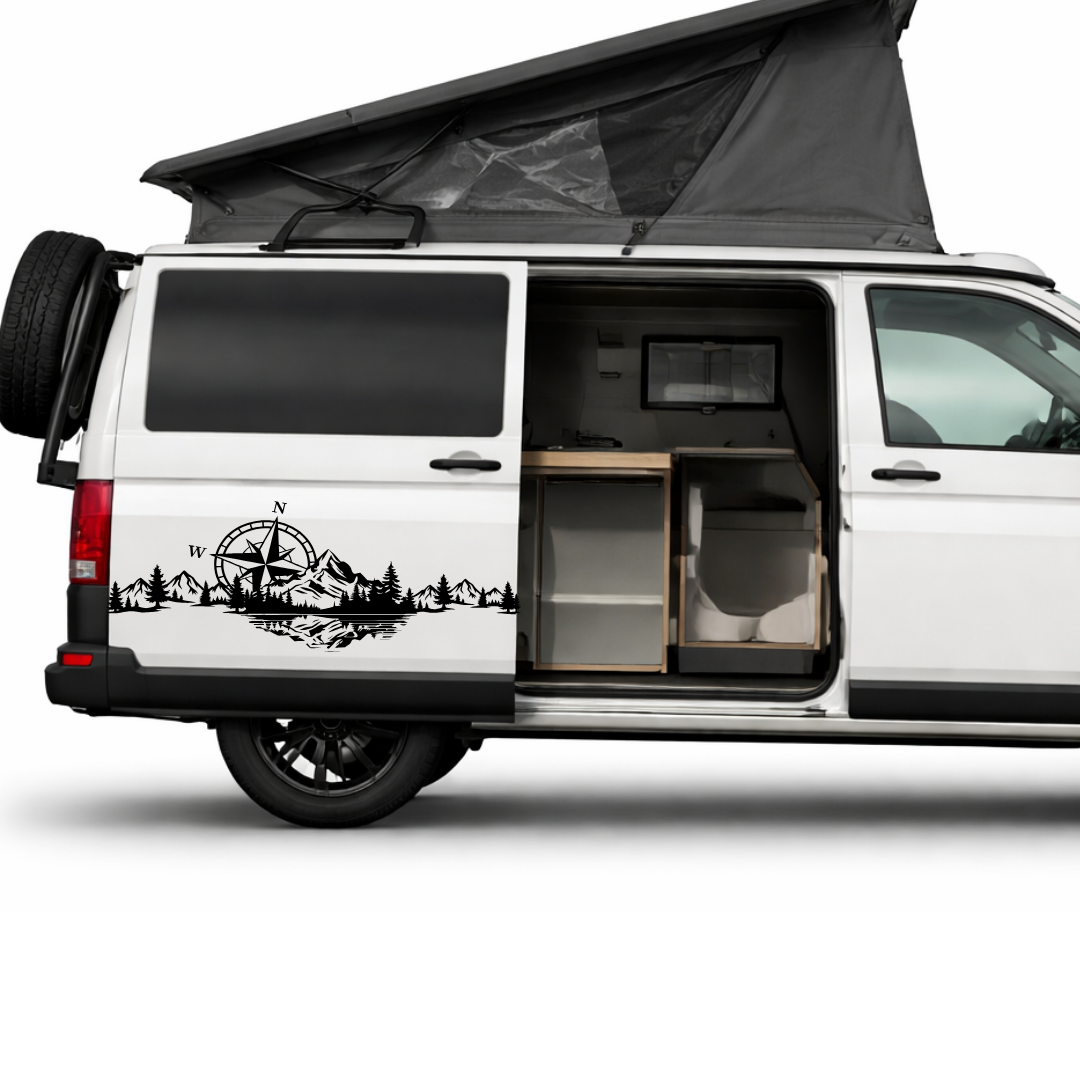 Kompass Berge Aufkleber für Camper & Wohnmobil | Vanlife Fahrzeugaufkleber aus ORACAL® Markenfolie