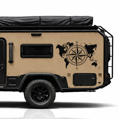 Weltkarte Kompass Aufkleber für Camper & Wohnmobil | Vanlife Fahrzeugaufkleber aus ORACAL® Markenfolie