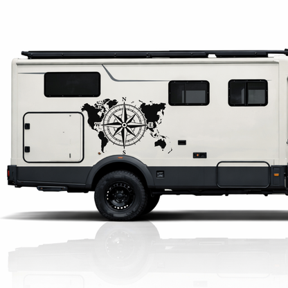 Weltkarte Kompass Aufkleber für Camper & Wohnmobil | Vanlife Fahrzeugaufkleber aus ORACAL® Markenfolie
