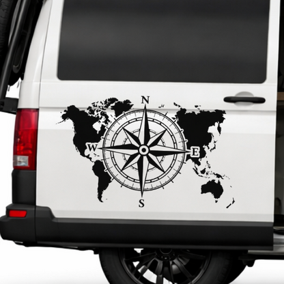 Weltkarte Kompass Aufkleber für Camper & Wohnmobil | Vanlife Fahrzeugaufkleber aus ORACAL® Markenfolie