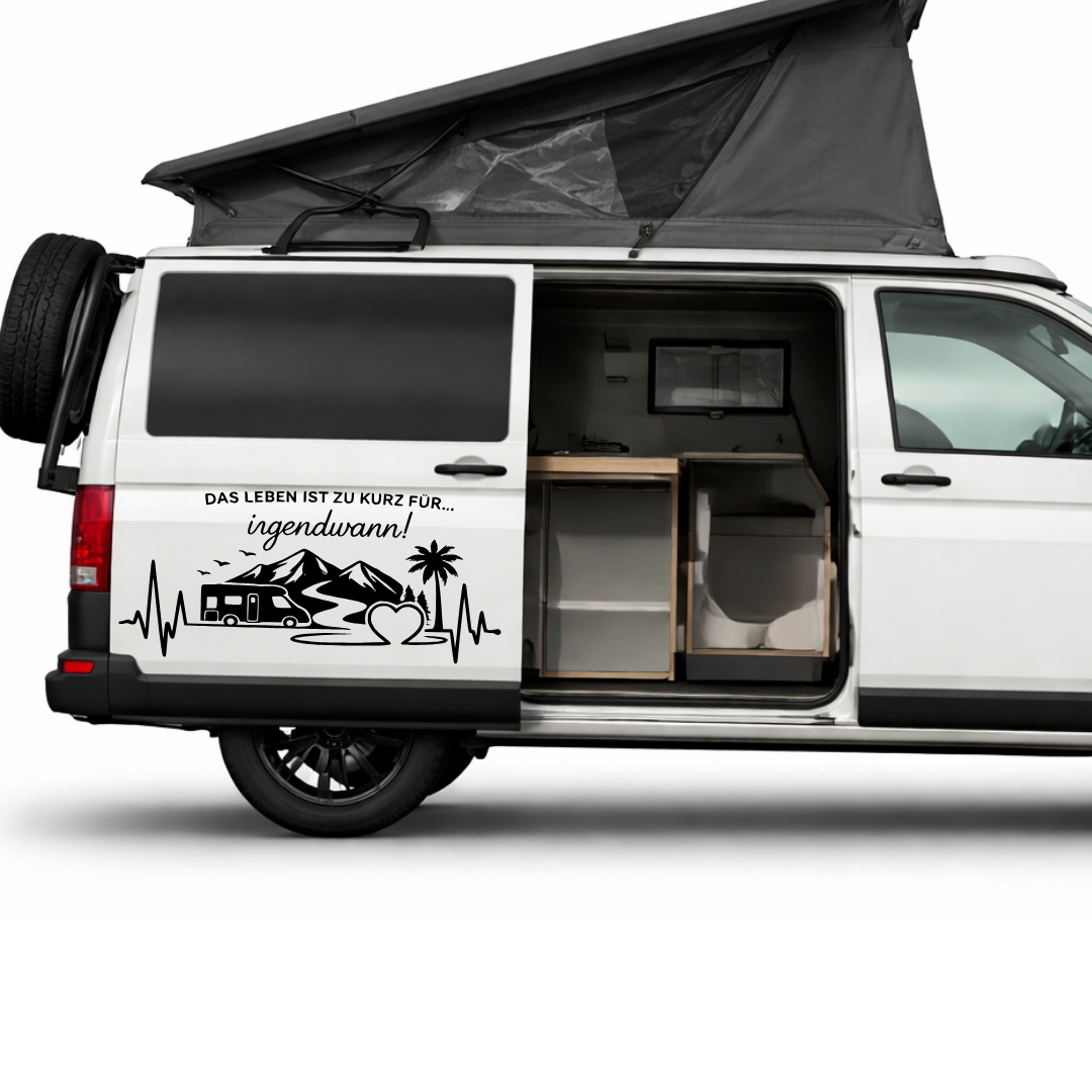 Wohnmobil Aufkleber Das Leben ist zu kurz für irgendwann | Camper Aufkleber Berge Herzschlag Vanlife Sticker Wohnwagen