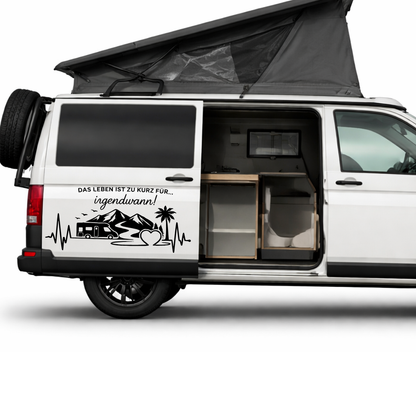 Wohnmobil Aufkleber Das Leben ist zu kurz für irgendwann | Camper Aufkleber Berge Herzschlag Vanlife Sticker Wohnwagen