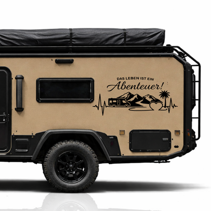 Das Leben ist ein Abenteuer Aufkleber | Wohnmobil Aufkleber Camper Vanlife Sticker Berge Herzschlag Wohnwagen Deko