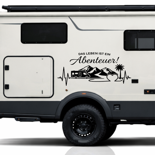 Das Leben ist ein Abenteuer Aufkleber | Wohnmobil Aufkleber Camper Vanlife Sticker Berge Herzschlag Wohnwagen Deko