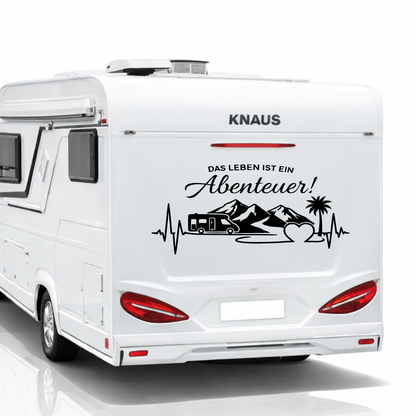 Das Leben ist ein Abenteuer Aufkleber | Wohnmobil Aufkleber Camper Vanlife Sticker Berge Herzschlag Wohnwagen Deko