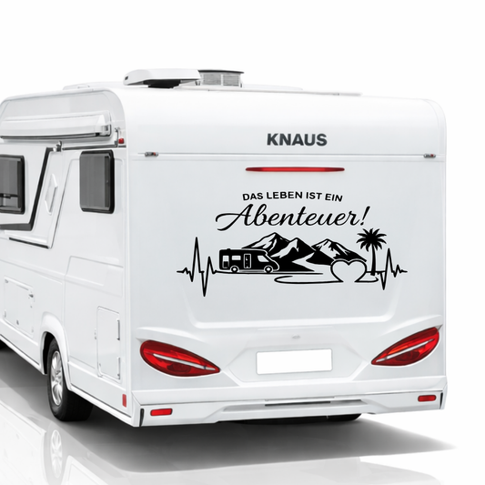 Das Leben ist ein Abenteuer Aufkleber | Wohnmobil Aufkleber Camper Vanlife Sticker Berge Herzschlag Wohnwagen Deko