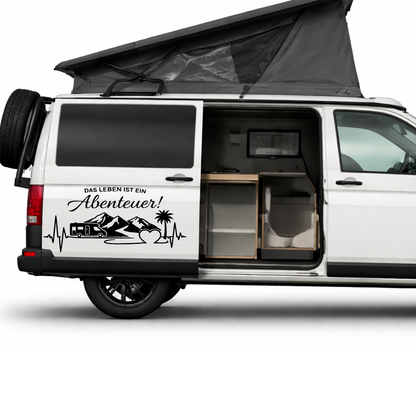 Das Leben ist ein Abenteuer Aufkleber | Wohnmobil Aufkleber Camper Vanlife Sticker Berge Herzschlag Wohnwagen Deko