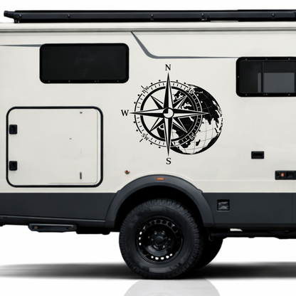 Kompass Weltkugel Aufkleber Wohnmobil | Camper Aufkleber Vanlife Sticker Reise Wohnwagen Kompass Weltkarte Outdoor