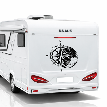 Kompass Weltkugel Aufkleber Wohnmobil | Camper Aufkleber Vanlife Sticker Reise Wohnwagen Kompass Weltkarte Outdoor