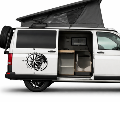 Kompass Weltkugel Aufkleber Wohnmobil | Camper Aufkleber Vanlife Sticker Reise Wohnwagen Kompass Weltkarte Outdoor